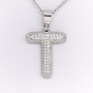 Collier pendentif lettre en argent sterling 925, élégant, avec zircone et plaqué rhodium, achat de bijoux en ligne - Product Image 1