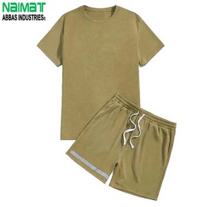 Conjunto de Camiseta de Algodón Morado para Hombre, Cuello Redondo, Tejido de Punto, Color Sólido, Informal, para Verano, Manga Corta, Pantalones Cortos - Product Image 5