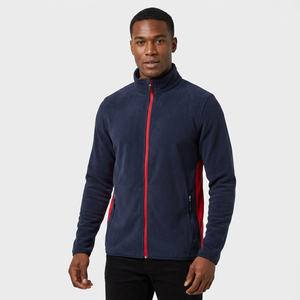 Men's Navy Fleece <b>Jacket</b> With <b>Red</b> Zipper Stand Collar Casual Breathable Knitted Polyester Autumn Wear - Product Image 3