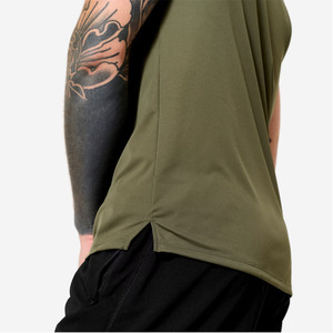 Camiseta sin Mangas para Hombre, Color Verde Oliva, Cuello Redondo, Secado Rápido, Tejido de Punto, Color Sólido, Ropa Deportiva Informal - Product Image 4