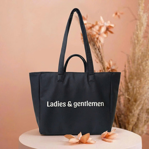 Beena's Black Letter Tote <b>Bag</b> with Back Zipper and Shoulder Handle 43x29x13cm for Ladies & Gentlemen Shopping - Product Image 1