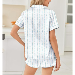 Conjunto de Pijama de Manga Corta para Mujer, Estampado a Rayas, Ropa de Dormir de Algodón, Informal, para Verano, con Botones y Cuello Camisero - Product Image 2