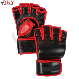 Gants d'entraînement MMA en cuir noir robuste, nouvelle arrivée, couleur contrastée noir et rouge, paume ouverte, pour grappling et sparring. - Product Image 1