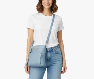 Women Fashion Light Blue PU Leather Crossbody <b>Shoulder</b> Bag with Front Zipper Pocket and Adjustable <b>Strap</b> - Product Image 6