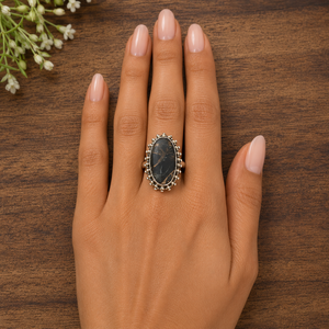 <b>Black</b> Copper Turquoise Silver <b>Ring</b> Handmade Southwestern Western Boho Jewelry for <b>Women</b> Oval Stone Statement <b>Ring</b> Gift - Product Image 2