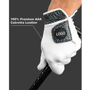 White Genuine Leather Golf Glove Right Hand Men Non-Slip <b>Hook</b> And Loop Closure Sports Custom requirements - Product Image 5