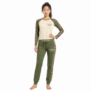 Conjunto de dos piezas con estampado de leopardo y guepardo, ropa de estar por casa, camisa de manga larga y leggings, conjunto de algodón acanalado para mujer - Product Image 2