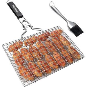 Cesta de parrilla portátil plegable de acero inoxidable con mango extraíble para pescado, verduras y camarones - Esenciales de cocina - Product Image 2