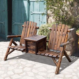 Wooden Loveseat Chair with Inset Ice Bucket Elegant Garden Sofas for Courtyard Use - Product Image 1