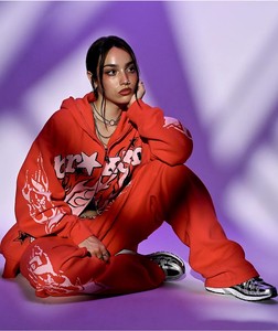 Pantalones Deportivos de Forro Polar Rojos con Diseño de Calavera y Llamas, Cintura Elástica con Cordón, Ropa Casual de Otoño para Mujer, Alta Calidad - Product Image 4