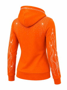Women's Breathable Summer <b>Rhinestone</b> Zip Hoodie Front Logo 100% Cotton Fleece Long Sleeve Casual Sweatshirt Soft Warm <b>Jacket</b> - Product Image 3