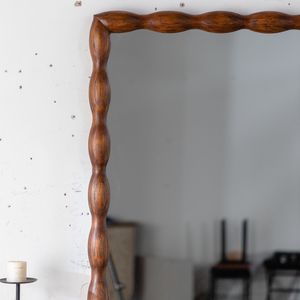Specchio con Cornice in Legno Massello Montato a Parete Stile Mid-Century Modern, Alta Definizione, Non Deformabile, per Camera da Letto e Soggiorno - Product Image 2
