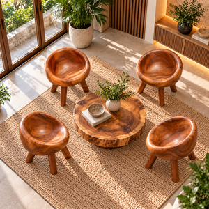 Sillón Lounge Nestra de Madera de Suar, Asiento Curvo Orgánico, Chaise Contemporánea para Hoteles de Lujo - Product Image 6