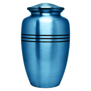 Urne funéraire en métal bleu mat pour cendres humaines |   Urne funéraire moderne pour adultes, bandes noires, écologique, personnalisable |   220 Cubic - Product Image 1