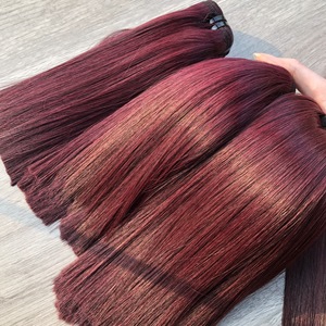 Lot et fermetures de couleur bordeaux foncé droits en os | Cheveux humains vietnamiens super doublement étirés - Product Image 4