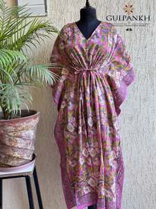 Pink <b>Floral</b> Printed Cotton Maxi Dress V-Neck A-Line Wrap <b>Tie</b> Natural Waist Summer Modest Gown Front Logo - Product Image 4