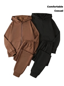 Conjunto Deportivo Unisex con Capucha, Manga Larga, Color Sólido, Sudadera Informal, Pantalones con Cintura Elástica, Transpirable, Peso Medio - Product Image 1