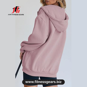 Women's Oversized Hooded Zipper Sweatshirt Solid Color Long Sleeve Cotton Knitted Breathable Autumn Wear - Product Image 2