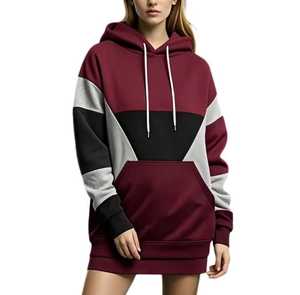 Robe sweat à capuche oversize color block avec poche, coupe classique, manches longues, style décontracté, en polaire, pour l'automne - Product Image 6