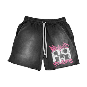 Ensemble T-shirt et short grande taille 100 % coton personnalisé noir rose bleu à manches courtes avec cordon de serrage style streetwear été deux pièces vente en gros - Product Image 3