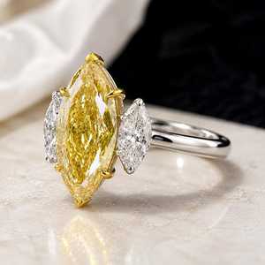 Fancy Yellow Marquise Cut 5CT Moissanite Three Stone Ring Original 925 Sterling Silver Wedding <b>Unique</b> Fine Jewelry <b>Gift</b> <b>For</b> <b>Her</b> - Product Image 5