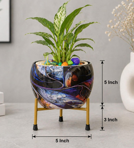 Pot de fleurs décoratif en métal Meenakari Pitalnagi fait main pour plantes d'intérieur et d'extérieur, style traditionnel indien - Product Image 2