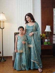 Stylish Mother Daughter Ethnic Combo Fendy <b>Silk</b> Sleeveless Outfit with Embroidery Sequence and Mirror Work Festive Collection - Product Image 4