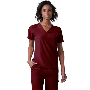 Conjunto de Uniforme Médico para Mujer, Color Granate, Algodón y Poliéster, Pantalones con Bolsillo para Estetoscopio - Product Image 4