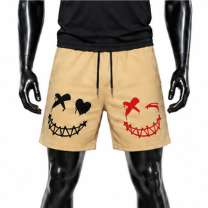 Shorts de sport décontractés pour hommes en coton épais avec logo personnalisé imprimé, coupe oversize, cordon de serrage, style streetwear - Product Image 1