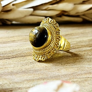 New Demand Tiger Eye <b>Rings</b> Tribal Brass Band Women 18k <b>Gold</b> Plated Ethnic Filigree Crown Statement <b>Ring</b> for Wholesale/OEM/ODM - Product Image 3