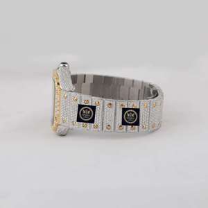 Montre automatique en acier inoxydable argenté 42 mm, entièrement sertie de moissanite, avec cadran analogique en verre, style Hip Hop, de luxe, de la marque Imperial Jewels. - Product Image 2