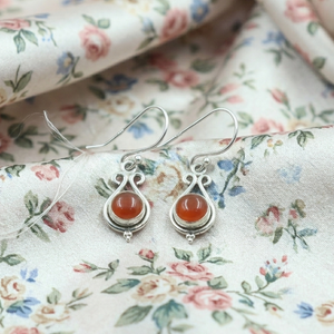 Pure 925 Sterling Silver <b>Red</b> Carnelian Drop <b>Earrings</b> Rose Gold & Yellow Gold Plated Handmade Statement Vintage Jewelry Women Her - Product Image 1