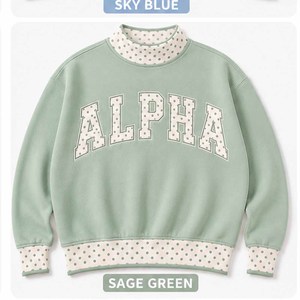 Alpha Lavender Custom Oversized <b>Mock</b> <b>Neck</b> Cotton Fleece Sweatshirt Women Men Ladies Unisex Gingham Patch Polka Dot Embroidery - Product Image 2
