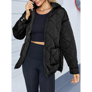 <b>Women's</b> Hooded Long Puffer Jacket Solid Color Zipper Closure Full Sleeve Winter Warm Outerwear Waterproof Detachable Collar - Product Image 5