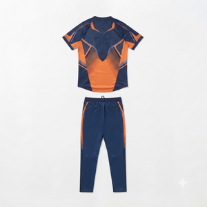 Ensemble de t-shirts pour hommes bleu et orange multicolores à col en V, séchage rapide, tricotés en polyester et élasthanne, décontractés pour l'été - Product Image 5