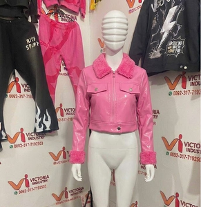 Veste d'hiver chaude en cuir PU imperméable avec fermeture éclair et col en fourrure pour petites filles - Product Image 2