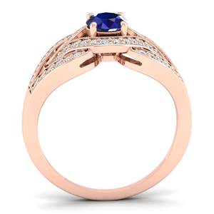 Anillo REYES de Zafiro Azul de Corte Redondo de 0.5 Quilates en Plata de Ley 925 con Moissanita, Anillos de Compromiso para Mujer - Product Image 4