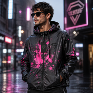 Custom Heat Sensitive Color <b>Changing</b> Jacket Waterproof Splatter Print Thermochromic Windbreaker Hooded Streetwear Mens <b>Coat</b> - Product Image 4