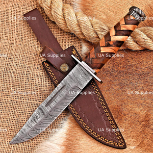 Cuchillo KA_BAR de Acero de Damasco Hecho a Mano, Punta de Clip, Filo Recto, Mango Ergonómico de Madera, Personalizable OEM, para Caza al Aire Libre, Fijo - Product Image 4