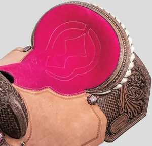 Silla de montar western de cuero repujado a mano con asiento de terciopelo rosa y tejido de cesta para senderismo y ocio - Product Image 1