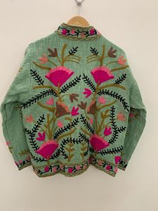 Handmade Suzani <b>Kimono</b> Jacket Embroidered TNT Short Coat Uzbek Bohemian <b>Vintage</b> Ethnic Winter Outerwear - Product Image 2