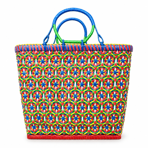 Cesta de Almacenamiento de Tiras de Nylon Tejida a Mano con Asas Dobles, Cesta Utilitaria Colorida para Compras y Organización - Product Image 1