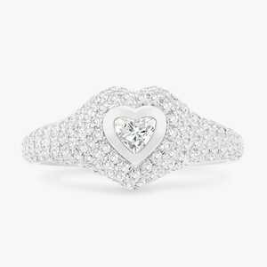 Anillo de sello personalizado con pavé, solitario redondo, con forma de corazón, para dedo mindero, brillante, con cúpula abombada, de oro macizo cultivado en laboratorio de 10K, 14K, 18K - Product Image 5