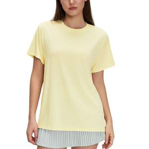 Camiseta Lisa para Mujer, con Logotipo Personalizado, Cuello Redondo, Corte Holgado Informal, Transpirable, de Algodón, Top Básico de Verano, Venta al Por Mayor OEM - Product Image 4