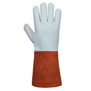 Custom White Cowhide Leather Welding <b>Gloves</b> Heat Resistant Safety Work <b>Gloves</b> with Textured Grip <b>Long</b> Elbow Cuff for Welding - Product Image 5