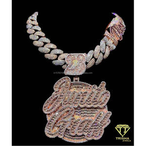 Good Girl <b>Name</b> Round Brilliant Cut Moissanite 925 Sterling Silver Gold Plated Hip Hop Iced Out Unisex Pendant <b>Necklace</b> - Product Image 4