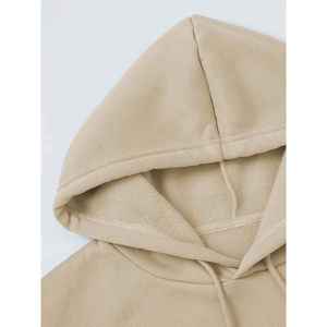 Sudadera con Capucha Unisex, Color Beige Sólido, Algodón French Terry, Transpirable, Informal, con Bolsillo Delantero, Corte Regular, para Invierno - Product Image 5