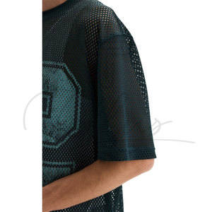Camiseta de malla personalizada para hombre, estilo urbano, cuello redondo, color liso, de secado rápido, transpirable, 100% poliéster, corte holgado, TELLUS APPAREL - Product Image 2