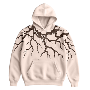 Sweat-shirt à capuche blanc pour homme avec imprimé éclair noir, coupe classique, décontracté, pour l'automne, avec poche, en tissu French Terry - Product Image 4