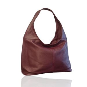 Bolso Hobo de Cuero Borgoña Royaa: Bolso Tote de Cuero Genuino para Mujer, Bolso Tote para Portátil, Cierre de Cremallera, Moda de Lujo - Product Image 2